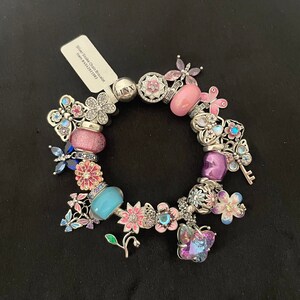 Linx Snake Chain Bracelet with Light Purple Pale Pink and Baby Blue Themed Charms