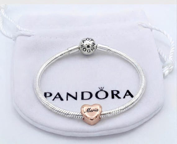 Pandora Bracelet With Rose Gold Personalized Name Heart Charm - Etsy