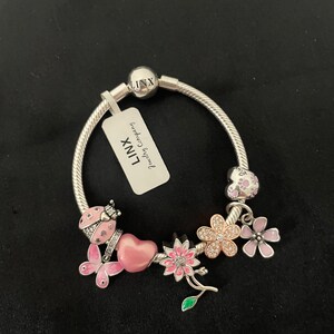Linx Snake Chain Bracelet with Rose Gold Silver and Pink Themed Charms
