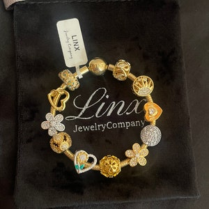 Linx Yellow Gold Snake Chain Bracelet with  Mom Themed Charms