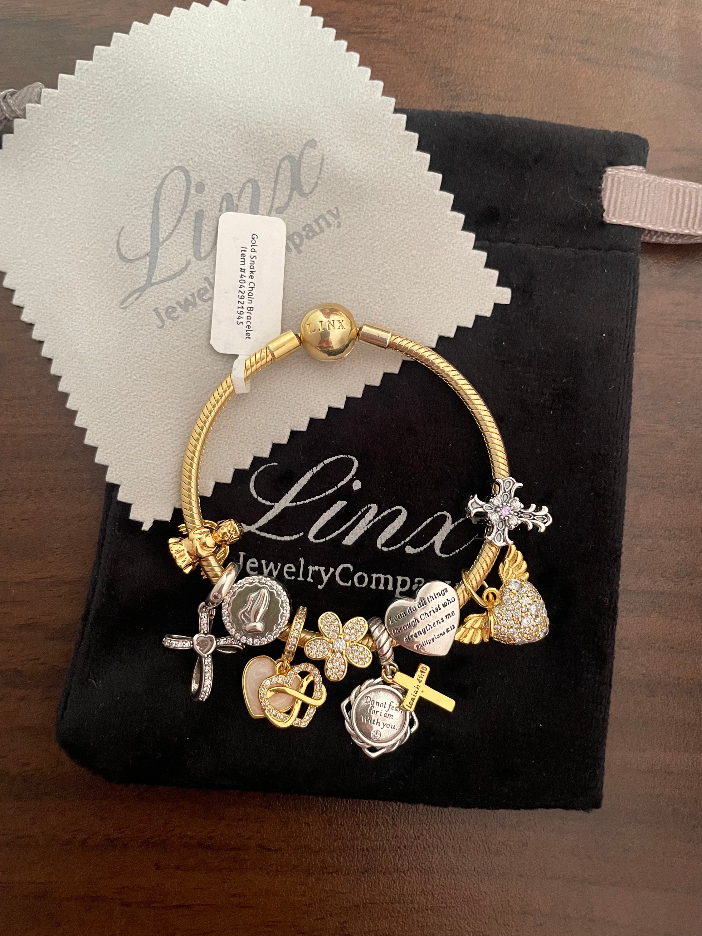Linx Yellow Gold Snake Chain Bracelet With Religious Themed Charms