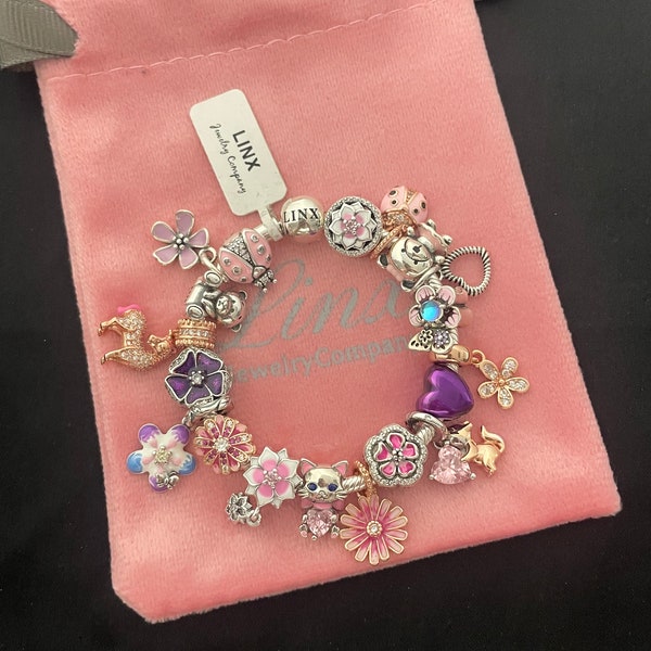 Linx Snake Chain Bracelet with Pink Purple Silver and Rose Gold Themed Charms