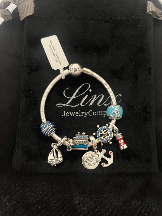 アクセサリー Lncs s925 Designed Anchor Bracelet Linx Snake Chain Bracelet With Nautical Themed Charms 925 Sterling