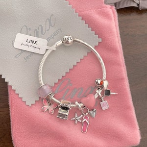 Linx Snake Chain Bracelet with Pink Jeep Girl Themed Charms