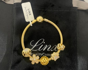 Linx Yellow Gold Snake Chain Bracelet With Sunflower Themed  display picture 1