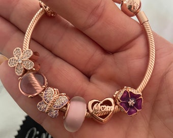 Linx Rose Gold Bracelet With Mom Themed Charms - Etsy