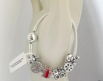 Pulsera Linx con dijes de cadena de serpiente y motivos navideños religiosos, de plata de ley 925.