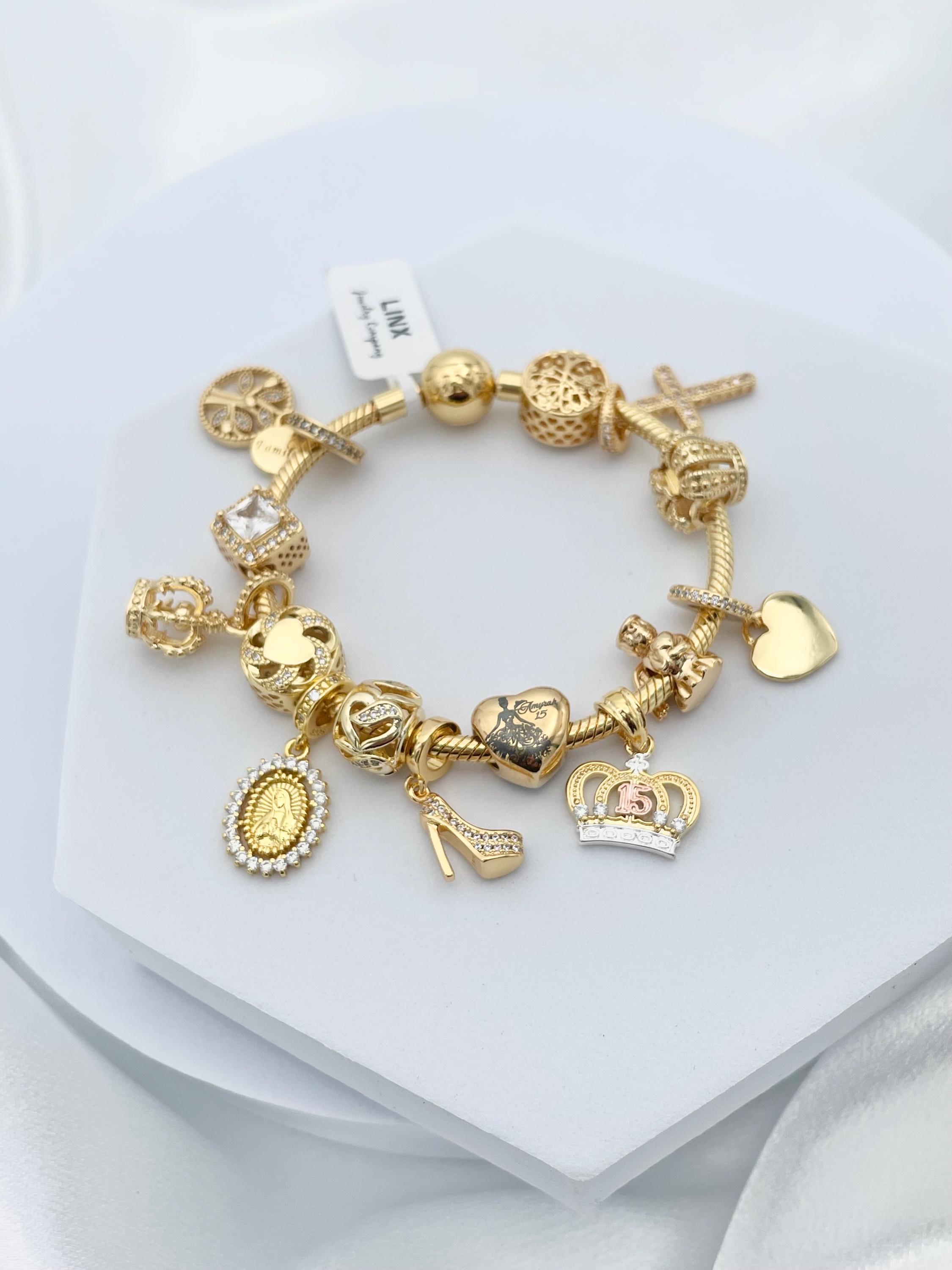 キンセアニェラチャームブレスレット：スターリングシルバーに14K 
