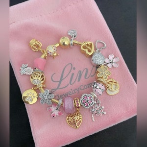 Linx Yellow Gold Bracelet with Pink Silver and Gold Themed Charms