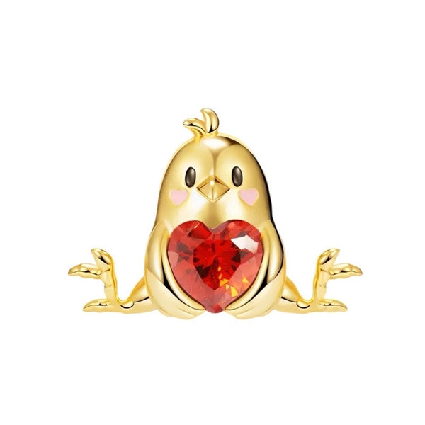 Yellow Gold Baby Chick with Zircon Heart Charm