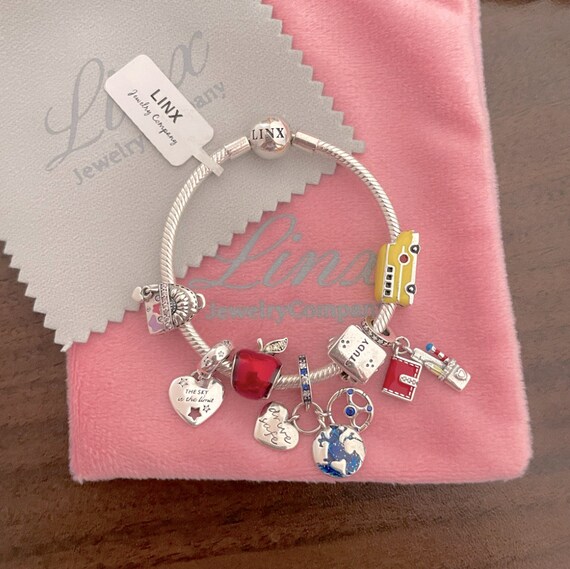 Linx Snake Chain Bracelet With School Bus Driver Themed Charms 925