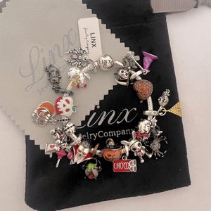 Linx Silver Snake Chain Bracelet with Halloween Skull Witch Pumpkin Ghost Vampire Themed Charms 925 sterling silver