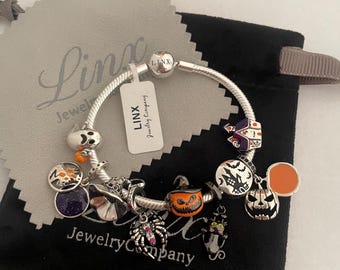 【国内発送】Snack Time Charm Bracelet Linx Silver Snake Chain Bracelet With Halloween Witch