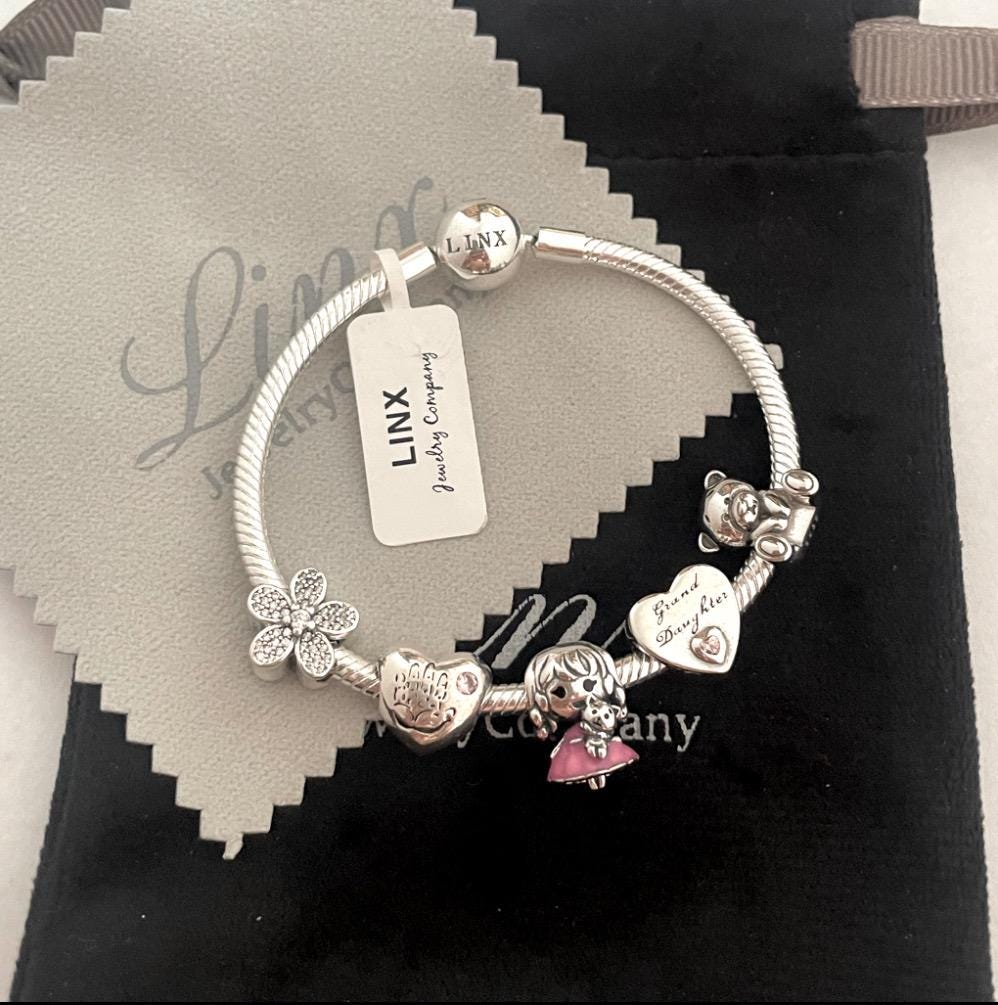 Linx Silver Snake Chain Charm Bracelet With Granddaughter Themed