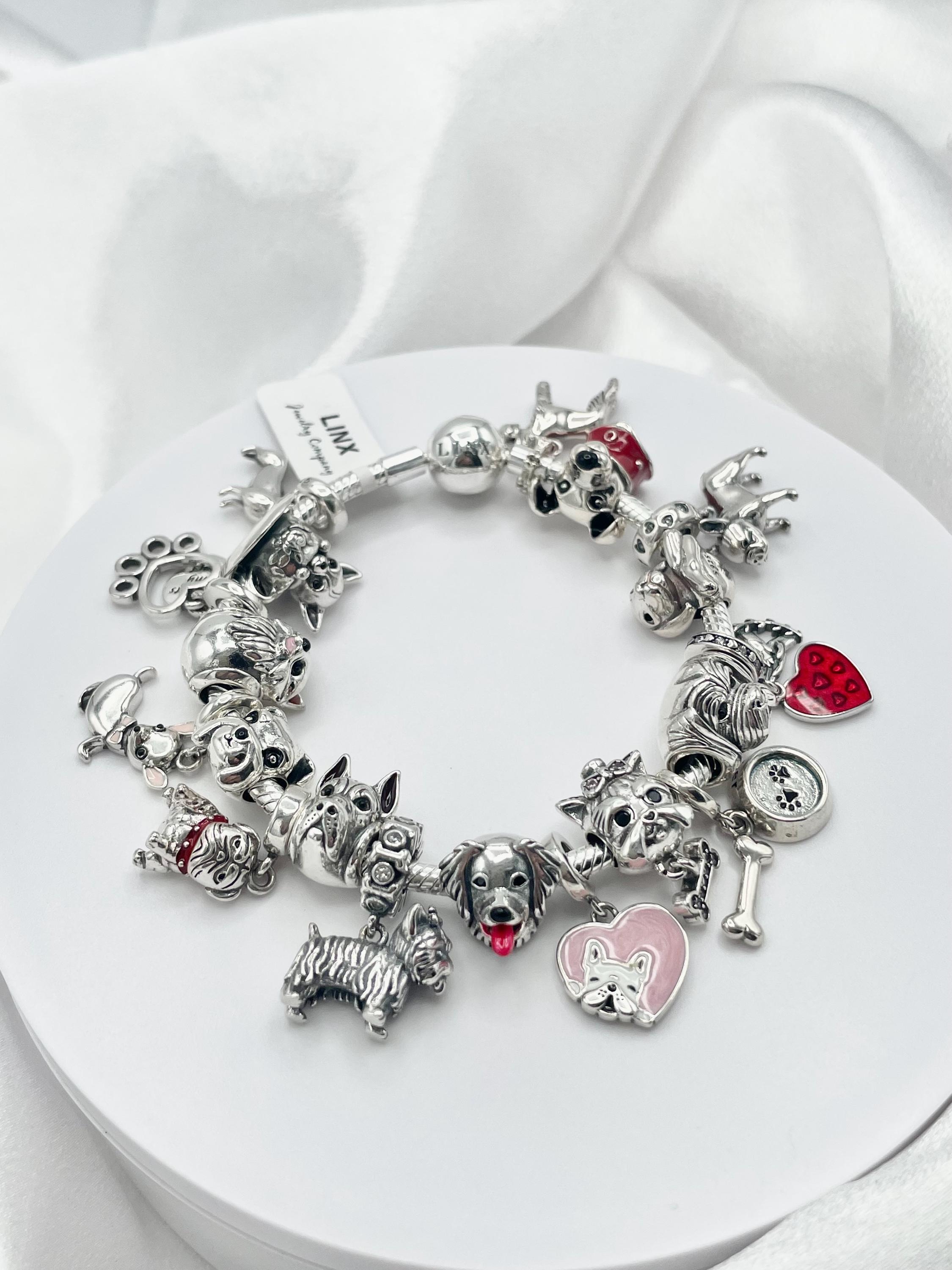 Linx シルバー スネークチェーンブレスレット 犬モチーフのチャーム 