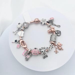 Linx Rose Gold Snake Chain Bracelet With Pink Rose Gold and