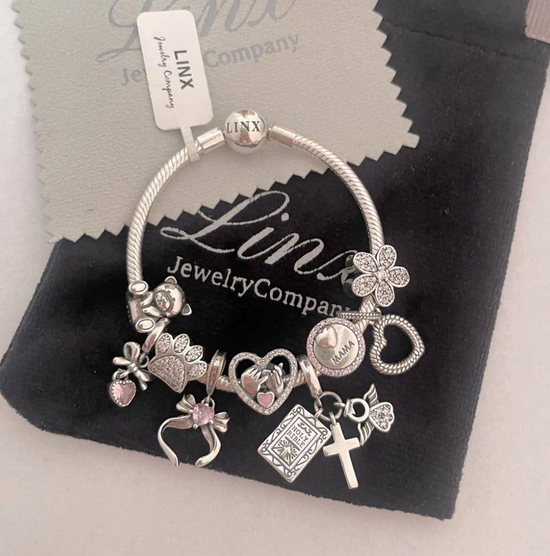 Linx Silver Snake Chain Bracelet With Religious Mama Themed Charms