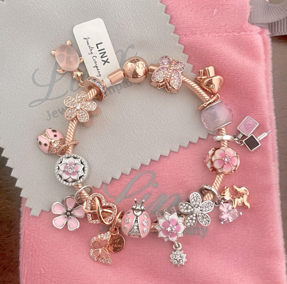 Linx Rose Gold Snake Chain Bracelet With Pale Pink Themed