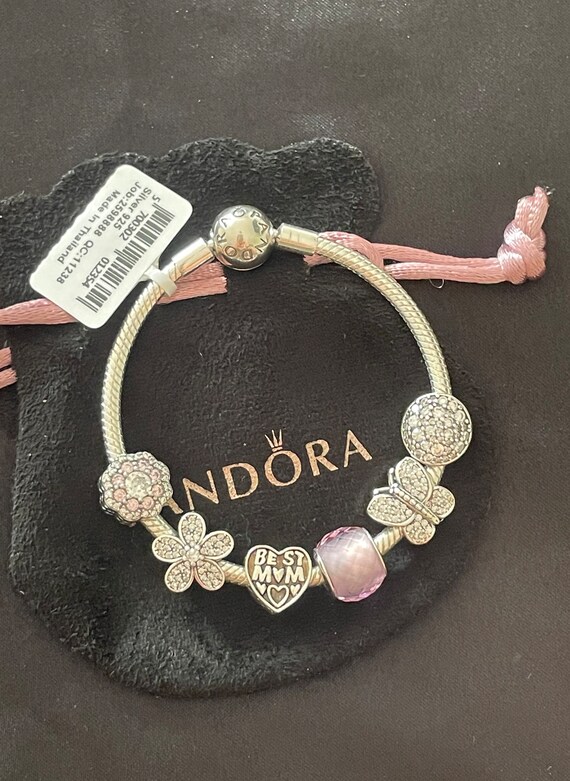 - Bracelet Etsy Clear Pandora Mom Pink Themed Charms and Zircon With