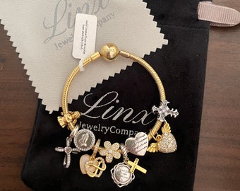 Linx Yellow Gold Snake Chain Bracelet with Religious Themed Charms