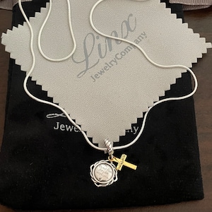 22 inch Silver Necklace with Religious Bible Verse Cross Charm 925 sterling silver