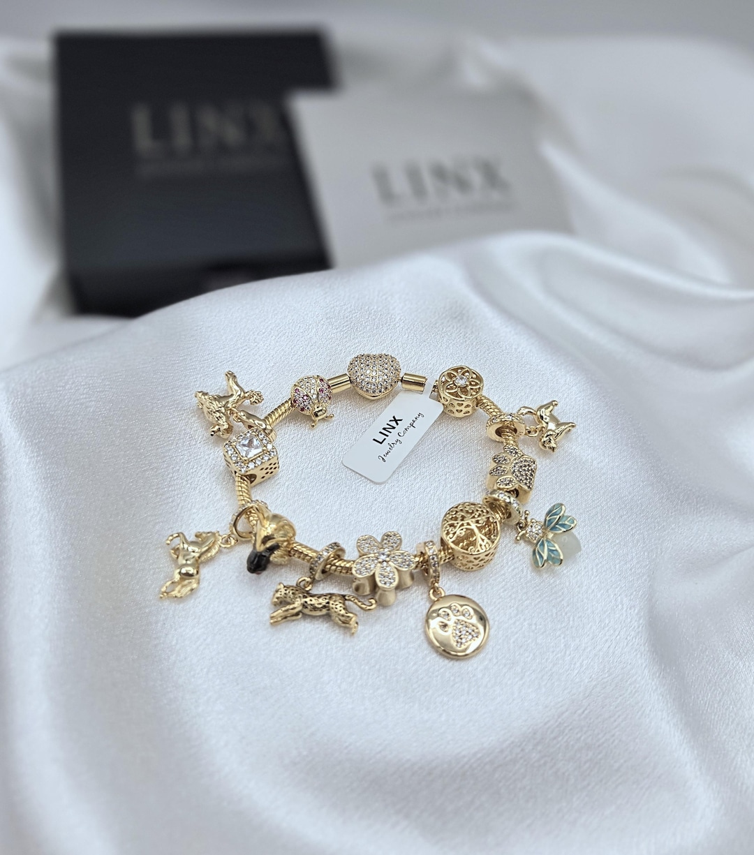 Linx Yellow Gold Snake Chain Charm Bracelet With Paved Zircon Heart ...