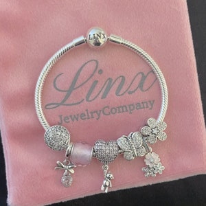 Linx Schlangenketten-Armband mit Cubic Zirkonia und rosafarbenen Anhängern
