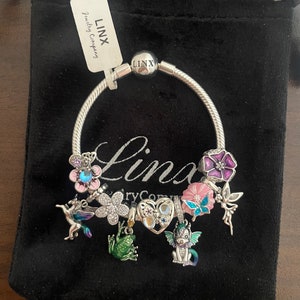 Linx Silver Snake Chain Bracelet with Whimsical Dragon Frog Unicorn Butterfly and Fairy Themed Charms 925 sterling silver