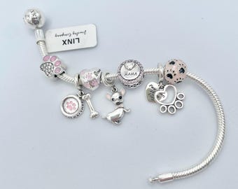 スターリングシルバー製スネークチェーンチャームブレスレット：チワワ