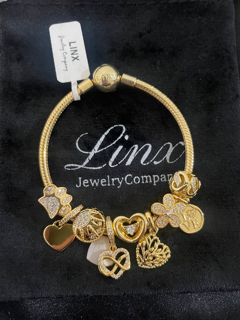 Infinity Linx Flower Linx Yellow Gold Snake Chain Bracelet With Gold Charms - Etsy
