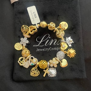 Linx Yellow Gold Snake Chain Bracelet with Religious Mom Themed Charms