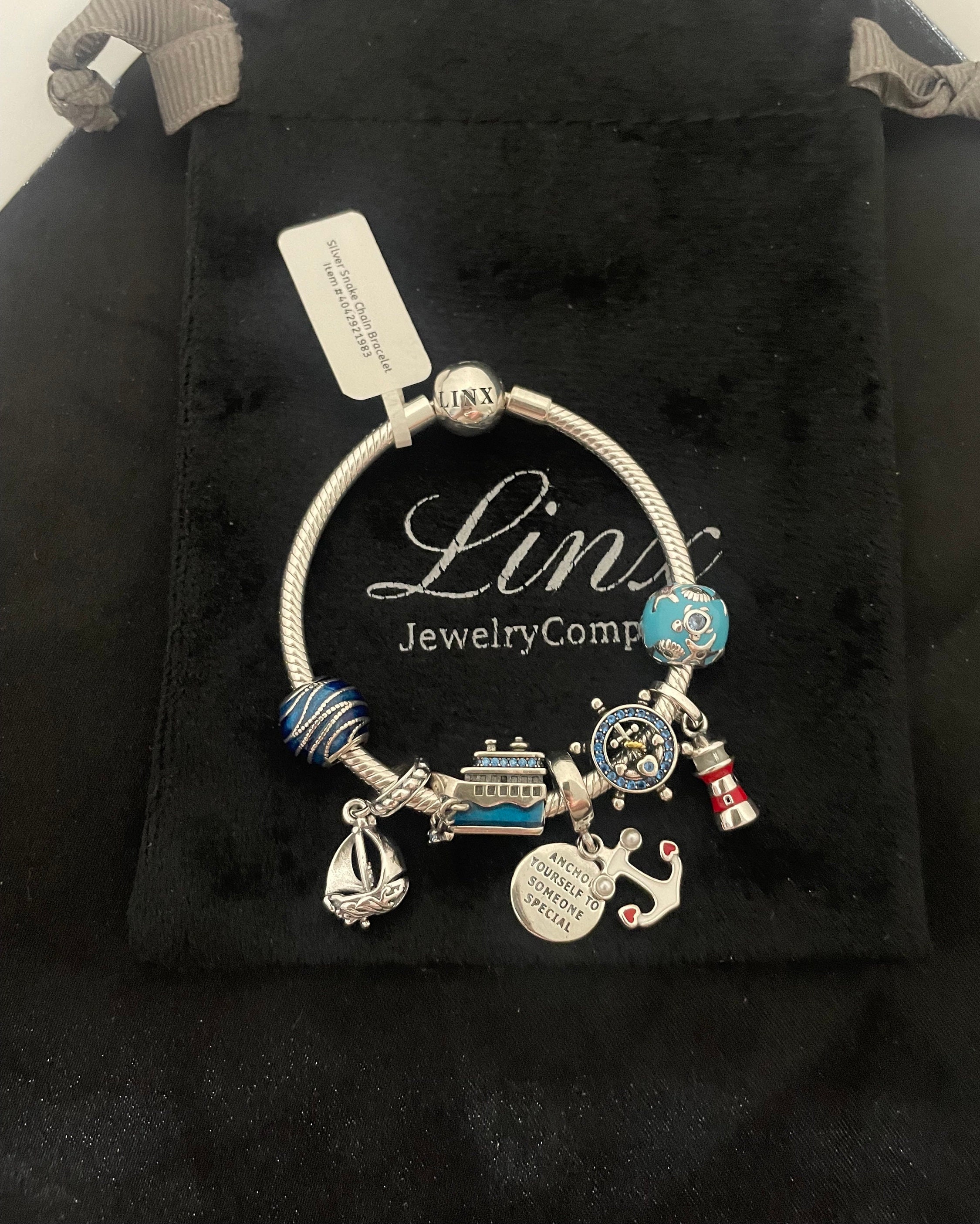 アクセサリー Lncs s925 Designed Anchor Bracelet Linx Snake Chain Bracelet With Nautical Themed Charms 925 Sterling