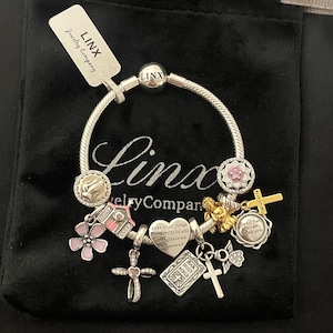 Linx Silver Snake Chain Bracelet with Religious Themed Charms
