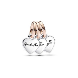 Three Generations Grandmother, Mother, and Daughter, Heart Dangle Charms