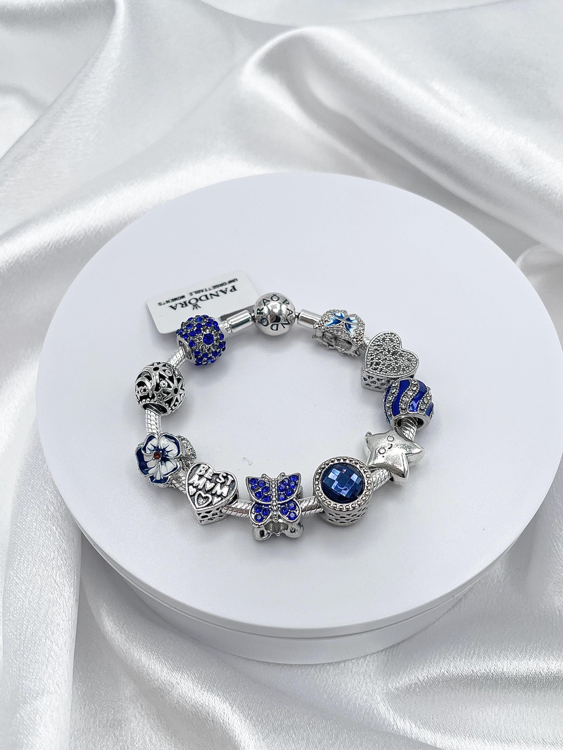 PANDORA ブレスレット シルバー 青 チャーム付き Pandora Bracelet With Blue Mom Themed Charms - Etsy