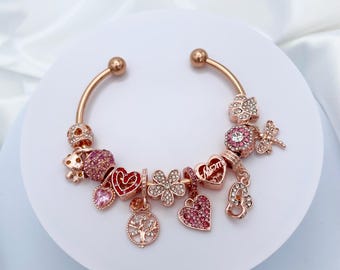 Linx Rose Gold Open Bangle With Rosegold and Pink Zircon Mom