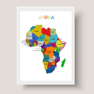 Digital Map Of Africa, Colorful Home or Office Wall Art Deco Map Of Africa