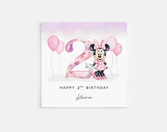 Tarjeta de cumpleaños personalizada e impresa de Minnie Mouse rosa