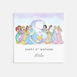 Personalised Printed 8th Birthday Card Disney Princesses Princess