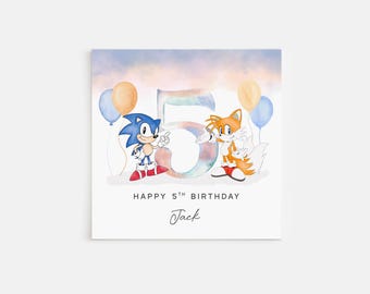 Personalisierte gedruckte 5. Geburtstagskarte Sonic und Tails Orange Blau