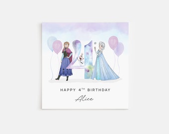 Personalised Printed 4th Birthday Card Frozen Princess Elsa Anna Olaf
