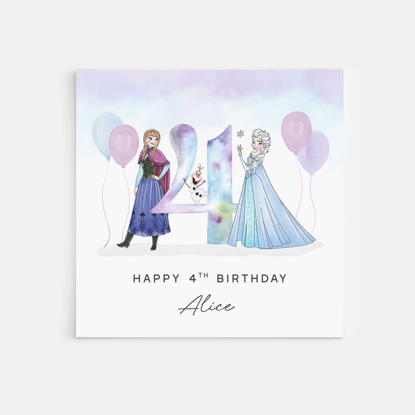 Personalised Printed 4th Birthday Card Frozen Princess Elsa Anna Olaf