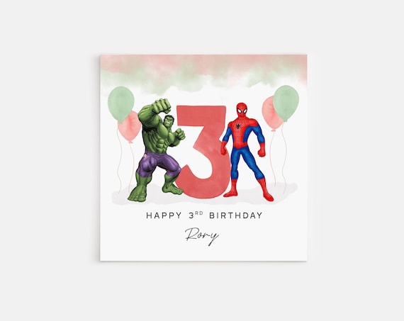 Personalised Printed 3rd Birthday Card The Hulk Spiderman Avengers marvel