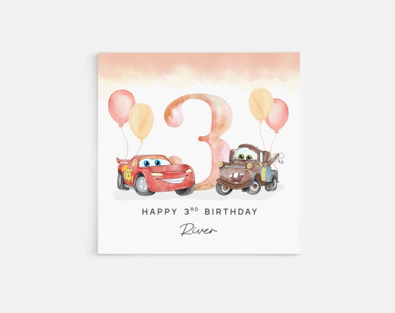 Personalised Printed 3rd Birthday Card Cars Lightning McQueen Mater