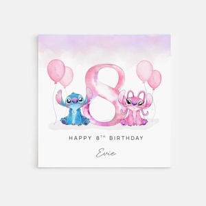 Personalised Printed 8th Birthday Card Stitch & Angel Disney