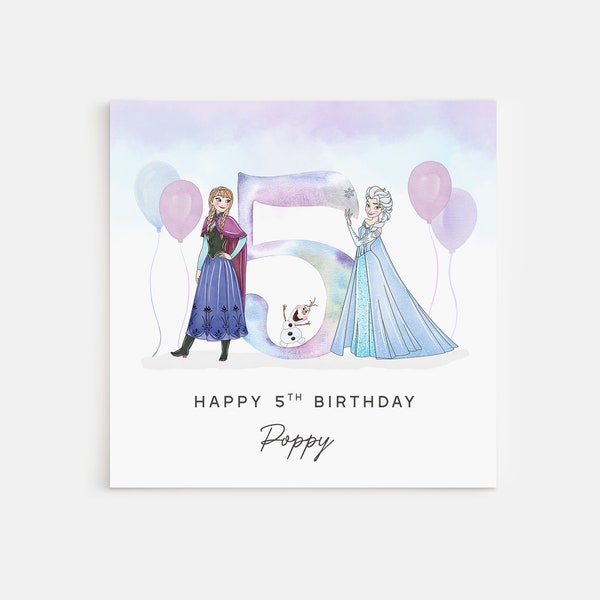 Personalised Printed 5th Birthday Card Frozen Princess Elsa Anna Olaf