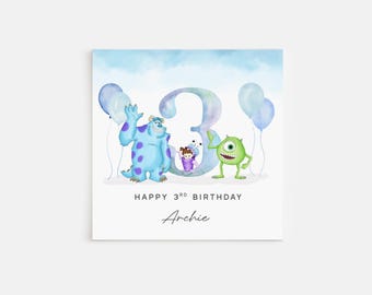 Tarjeta de cumpleaños personalizada e impresa de Monsters Inc. Mike Sullivan Boo