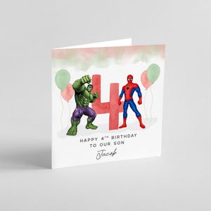 Personalised Printed 4th Birthday Card The Hulk Spiderman Avengers marvel image 3