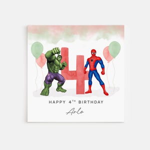 Personalised Printed 4th Birthday Card The Hulk Spiderman Avengers marvel image 1