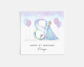 Personalised Printed 8th Birthday Card Frozen Princess Elsa Olaf